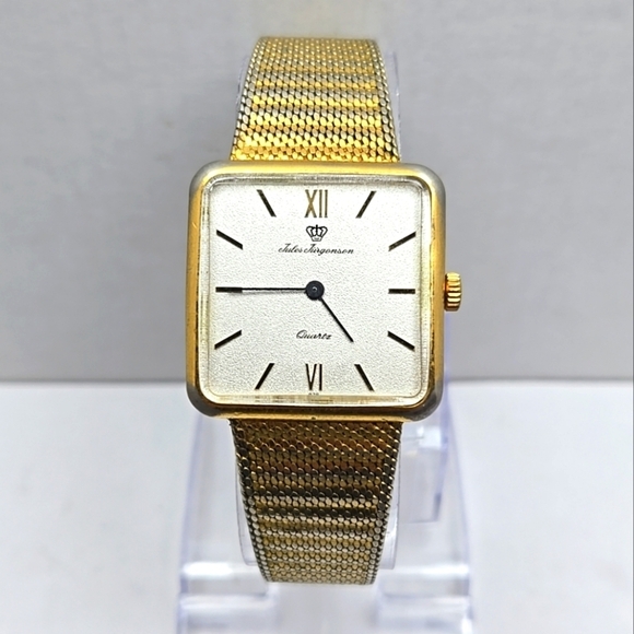 Rare Vintage Mens Jules Jurgensen 4154 Watch 29mm Gold Tone Square New Battery